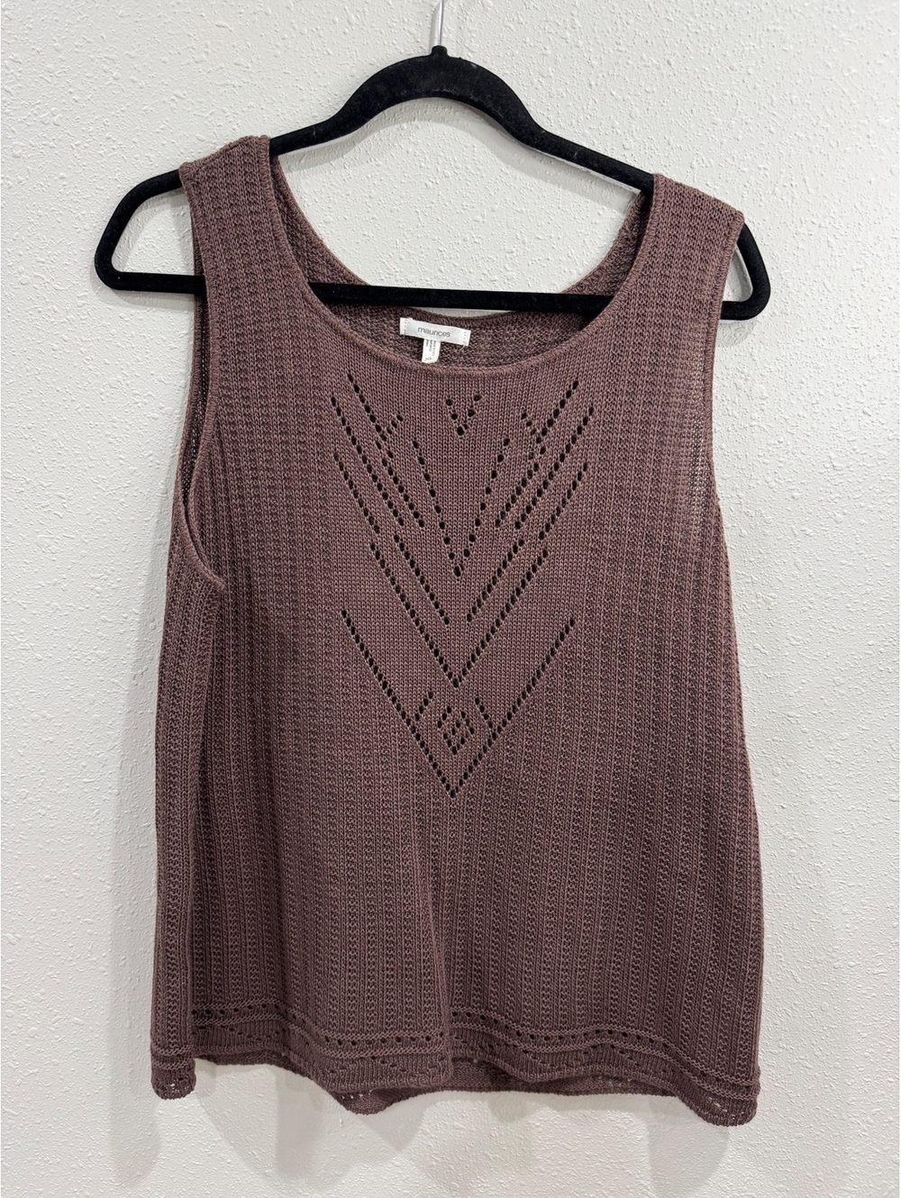 Maurices Mauve Pointelle Open Knit Sleeveless Sweater Tank Top XL Boho